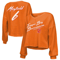 Baker Mayfield Tampa Bay Buccaneers Majestic Threads Women's Off-Shoulder Script Name & Number V-Neck T-Shirt Orange | NFL