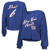 Jaxson Dart New York Giants Majestic Threads Women's Script Name & Number Long Sleeve T-Shirt Royal | NFL