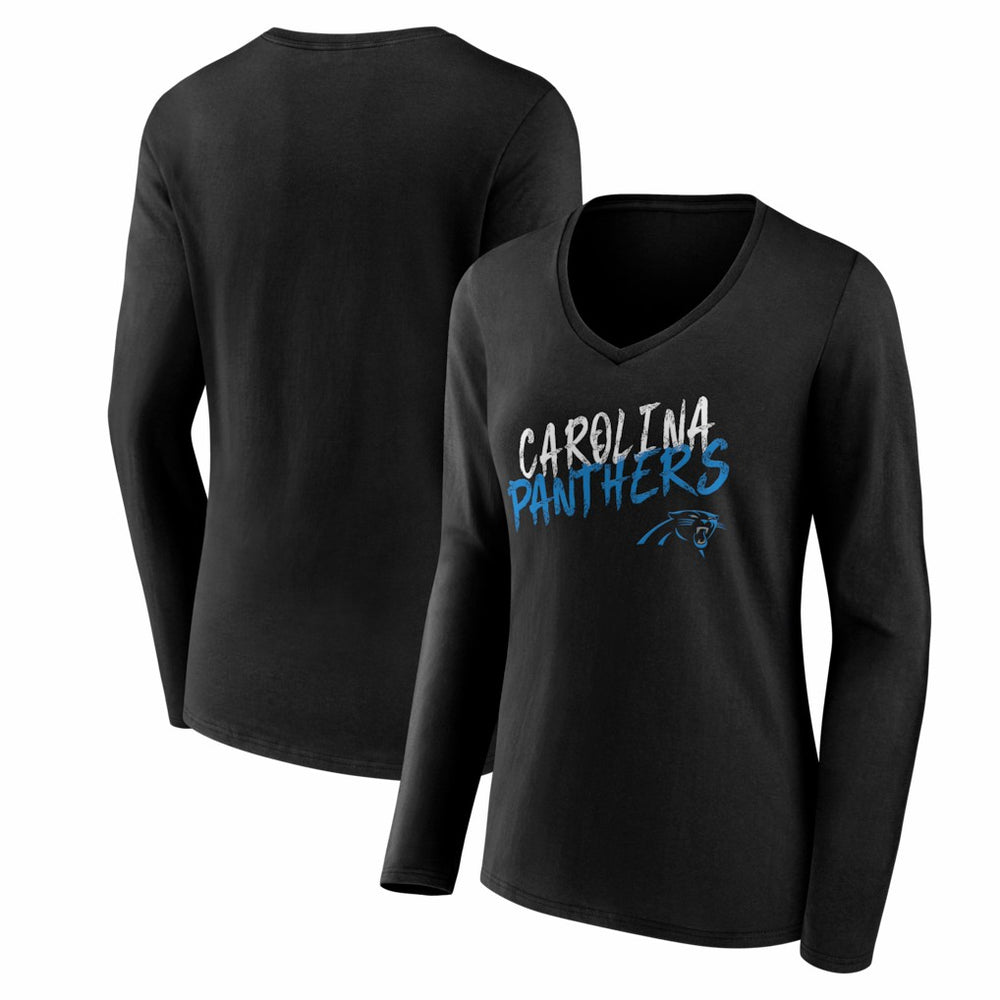 Carolina Panthers Women's Hustle Long Sleeve V-Neck T-Shirt Black | NFL
