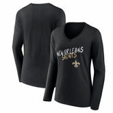 New Orleans Saints Women's Hustle Long Sleeve V-Neck T-Shirt Black | NFL
