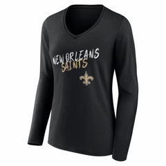 New Orleans Saints Women's Hustle Long Sleeve V-Neck T-Shirt Black | NFL