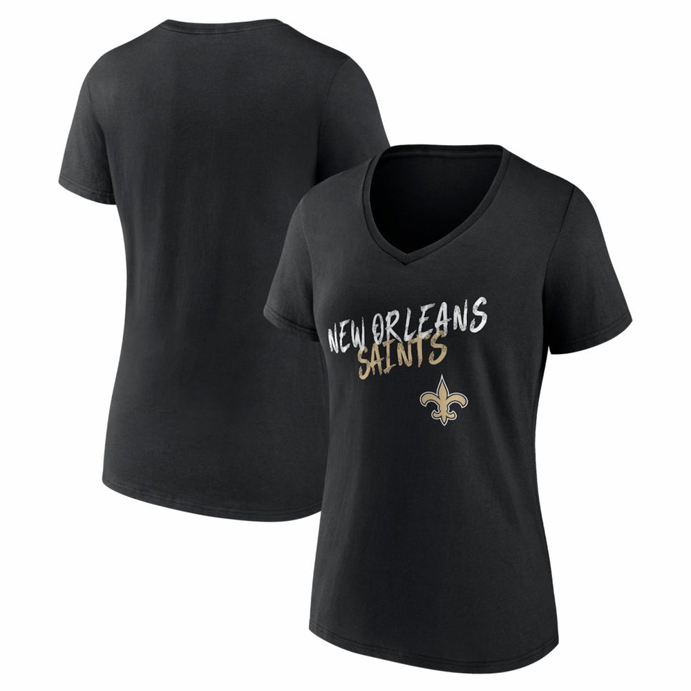 New Orleans Saints Women's Hustle V-Neck T-Shirt Black | NFL