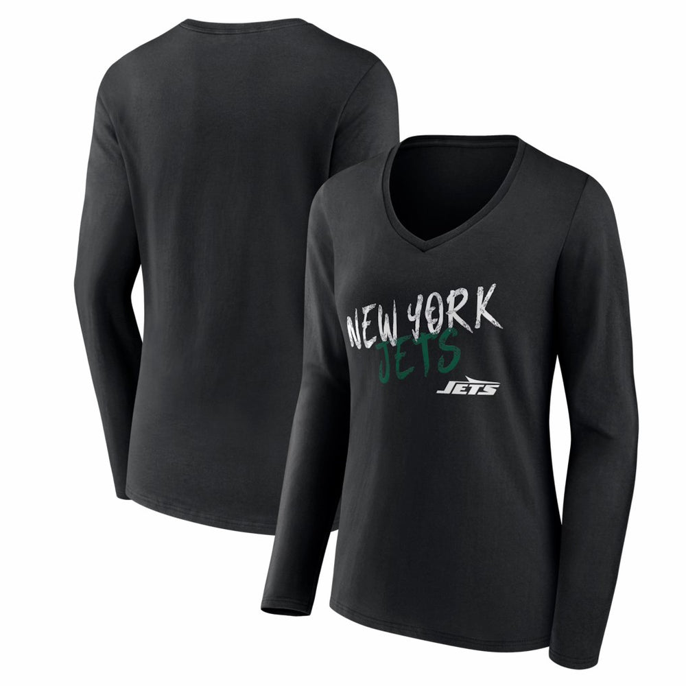 New York Jets Women's Hustle Long Sleeve V-Neck T-Shirt Black | NFL
