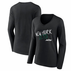 New York Jets Women's Hustle Long Sleeve V-Neck T-Shirt Black | NFL