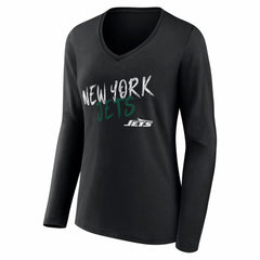 New York Jets Women's Hustle Long Sleeve V-Neck T-Shirt Black | NFL