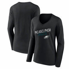 Philadelphia Eagles Women's Hustle Long Sleeve V-Neck T-Shirt Black | NFL