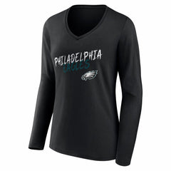 Philadelphia Eagles Women's Hustle Long Sleeve V-Neck T-Shirt Black | NFL