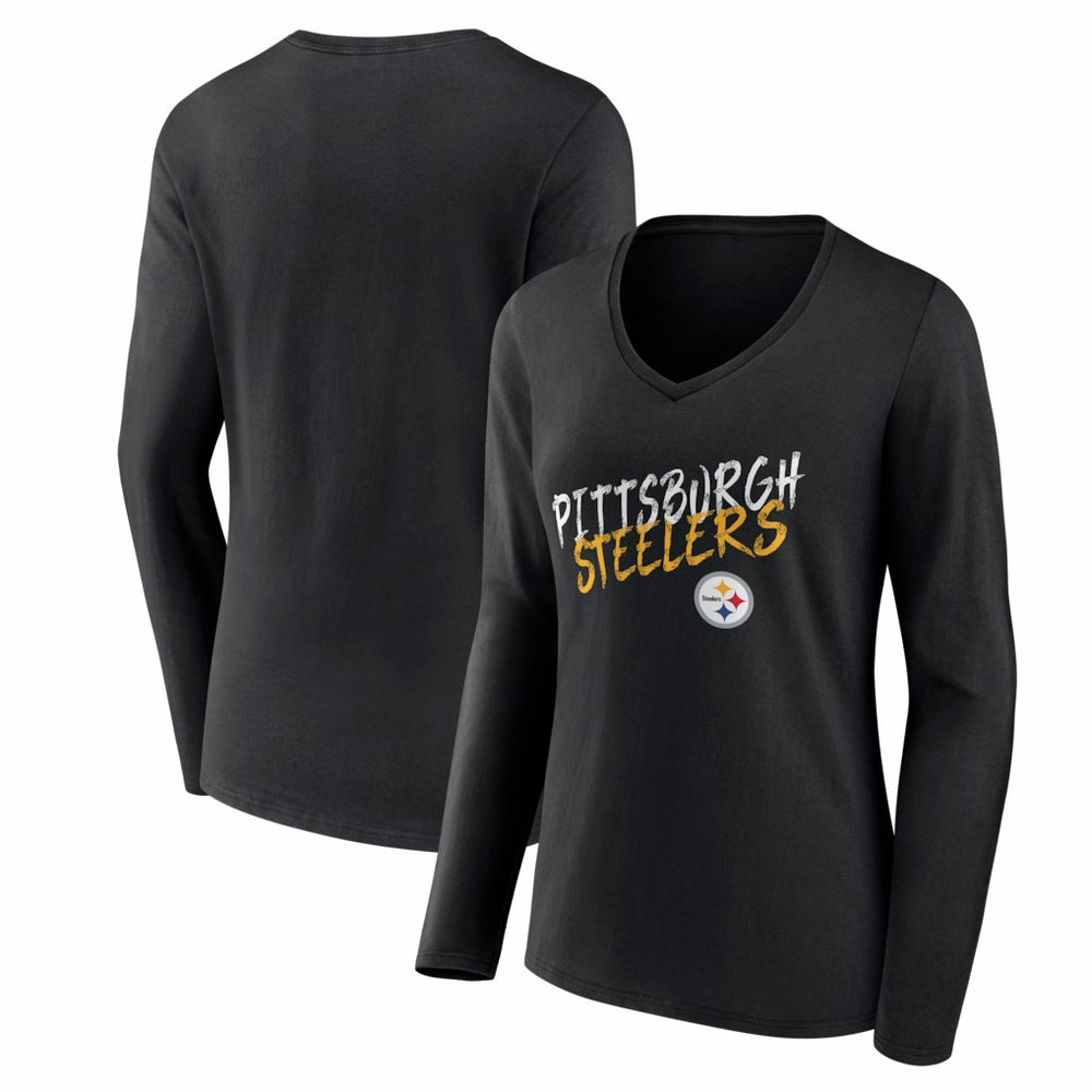 Pittsburgh Steelers Women's Hustle Long Sleeve V-Neck T-Shirt Black | NFL