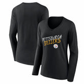 Pittsburgh Steelers Women's Hustle Long Sleeve V-Neck T-Shirt Black | NFL
