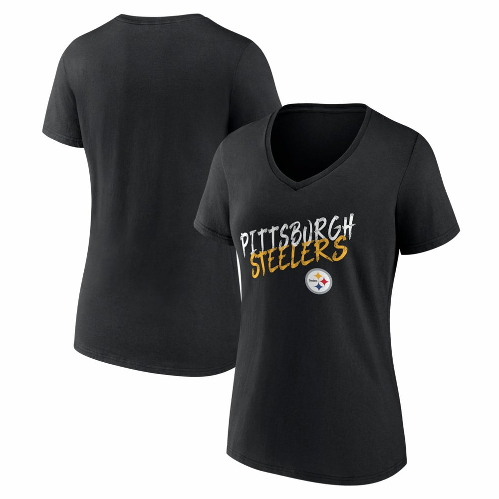 Pittsburgh Steelers Women's Hustle V-Neck T-Shirt Black | NFL
