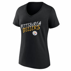 Pittsburgh Steelers Women's Hustle V-Neck T-Shirt Black | NFL