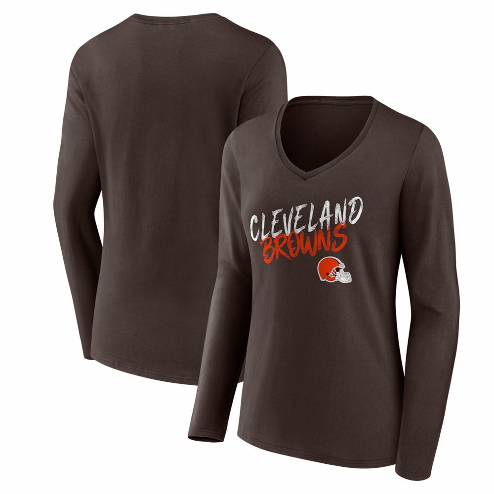 Cleveland Browns Women's Hustle Long Sleeve V-Neck T-Shirt Brown | NFL