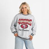 San Francisco 49ers Gameday Couture Women's Oversized Gridiron Drive Ringer Stripe Sweatshirt Ash/Black | NFL
