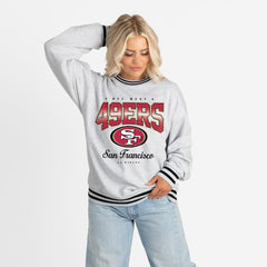 San Francisco 49ers Gameday Couture Women's Oversized Gridiron Drive Ringer Stripe Sweatshirt Ash/Black | NFL