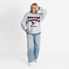 Houston Texans Gameday Couture Women's Oversized Gridiron Drive Ringer Stripe Sweatshirt Ash/Black | NFL
