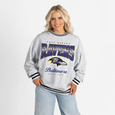 Baltimore Ravens Gameday Couture Women's Oversized Gridiron Drive Ringer Stripe Sweatshirt Ash/Black | NFL