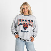Chicago Bears Gameday Couture Women's Oversized Gridiron Drive Ringer Stripe Sweatshirt Ash/Black | NFL