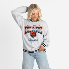 Chicago Bears Gameday Couture Women's Oversized Gridiron Drive Ringer Stripe Sweatshirt Ash/Black | NFL