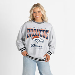 Denver Broncos Gameday Couture Women's Oversized Gridiron Drive Ringer Stripe Sweatshirt Ash/Black | NFL