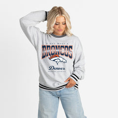 Denver Broncos Gameday Couture Women's Oversized Gridiron Drive Ringer Stripe Sweatshirt Ash/Black | NFL