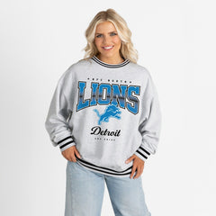 Detroit Lions Gameday Couture Women's Oversized Gridiron Drive Ringer Stripe Sweatshirt Ash/Black | NFL