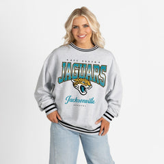Jacksonville Jaguars Gameday Couture Women's Oversized Gridiron Drive Ringer Stripe Sweatshirt Ash/Black | NFL