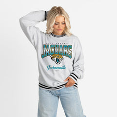 Jacksonville Jaguars Gameday Couture Women's Oversized Gridiron Drive Ringer Stripe Sweatshirt Ash/Black | NFL