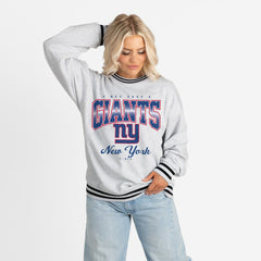 New York Giants Gameday Couture Women's Oversized Gridiron Drive Ringer Stripe Sweatshirt Ash/Black | NFL