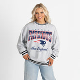 New England Patriots Gameday Couture Women's Oversized Gridiron Drive Ringer Stripe Sweatshirt Ash/Black | NFL