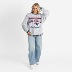 New England Patriots Gameday Couture Women's Oversized Gridiron Drive Ringer Stripe Sweatshirt Ash/Black | NFL