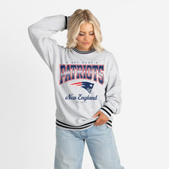 New England Patriots Gameday Couture Women's Oversized Gridiron Drive Ringer Stripe Sweatshirt Ash/Black | NFL