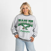 Philadelphia Eagles Gameday Couture Women's Oversized Gridiron Drive Ringer Stripe Sweatshirt Ash/Black | NFL