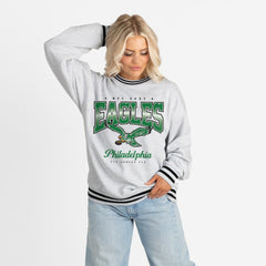 Philadelphia Eagles Gameday Couture Women's Oversized Gridiron Drive Ringer Stripe Sweatshirt Ash/Black | NFL