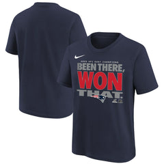 New England Patriots Youth 2025 AFC East Division Champions Locker Room Trophy Collection T-Shirt Navy | Nike for Sale