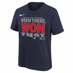 New England Patriots Youth 2025 AFC East Division Champions Locker Room Trophy Collection T-Shirt Navy | Nike for Sale