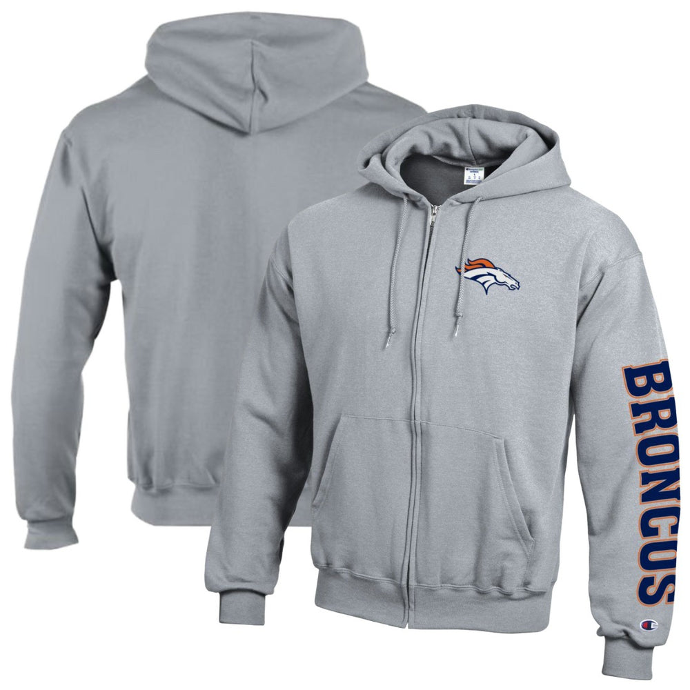 Denver Broncos Champion Powerblend Fleece Full-Zip Hoodie Heather Gray | NFL