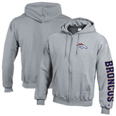 Denver Broncos Champion Powerblend Fleece Full-Zip Hoodie Heather Gray | NFL