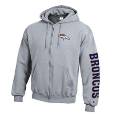 Denver Broncos Champion Powerblend Fleece Full-Zip Hoodie Heather Gray | NFL