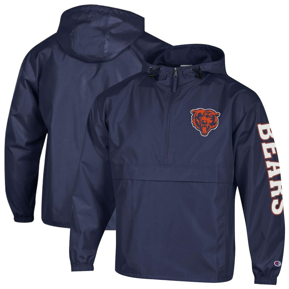 Chicago Bears Champion Packable Windbreaker Half-Zip Jacket Navy | NFL