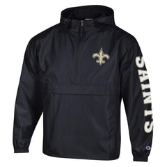 New Orleans Saints Champion Packable Windbreaker Half-Zip Jacket Black | NFL