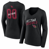 Arizona Cardinals Women's Hustle Personalized Name & Number Long Sleeve V-Neck T-Shirt Black | NFL
