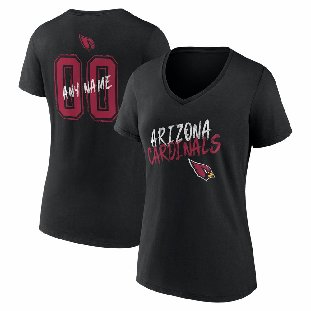 Arizona Cardinals Women's Hustle Personalized Name & Number V-Neck T-Shirt Black | NFL