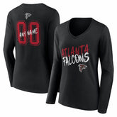 Atlanta Falcons Women's Hustle Personalized Name & Number Long Sleeve V-Neck T-Shirt Black | NFL