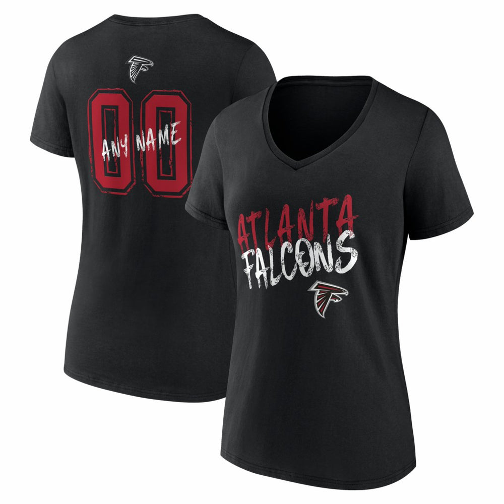 Atlanta Falcons Women's Hustle Personalized Name & Number V-Neck T-Shirt Black | NFL