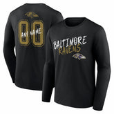 Baltimore Ravens Hustle Personalized Name & Number Long Sleeve T-Shirt Black | NFL