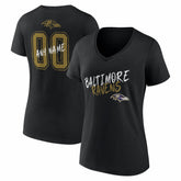 Baltimore Ravens Women's Hustle Personalized Name & Number V-Neck T-Shirt Black | NFL
