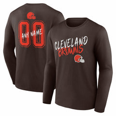 Cleveland Browns Hustle Personalized Name & Number Long Sleeve T-Shirt Brown | NFL