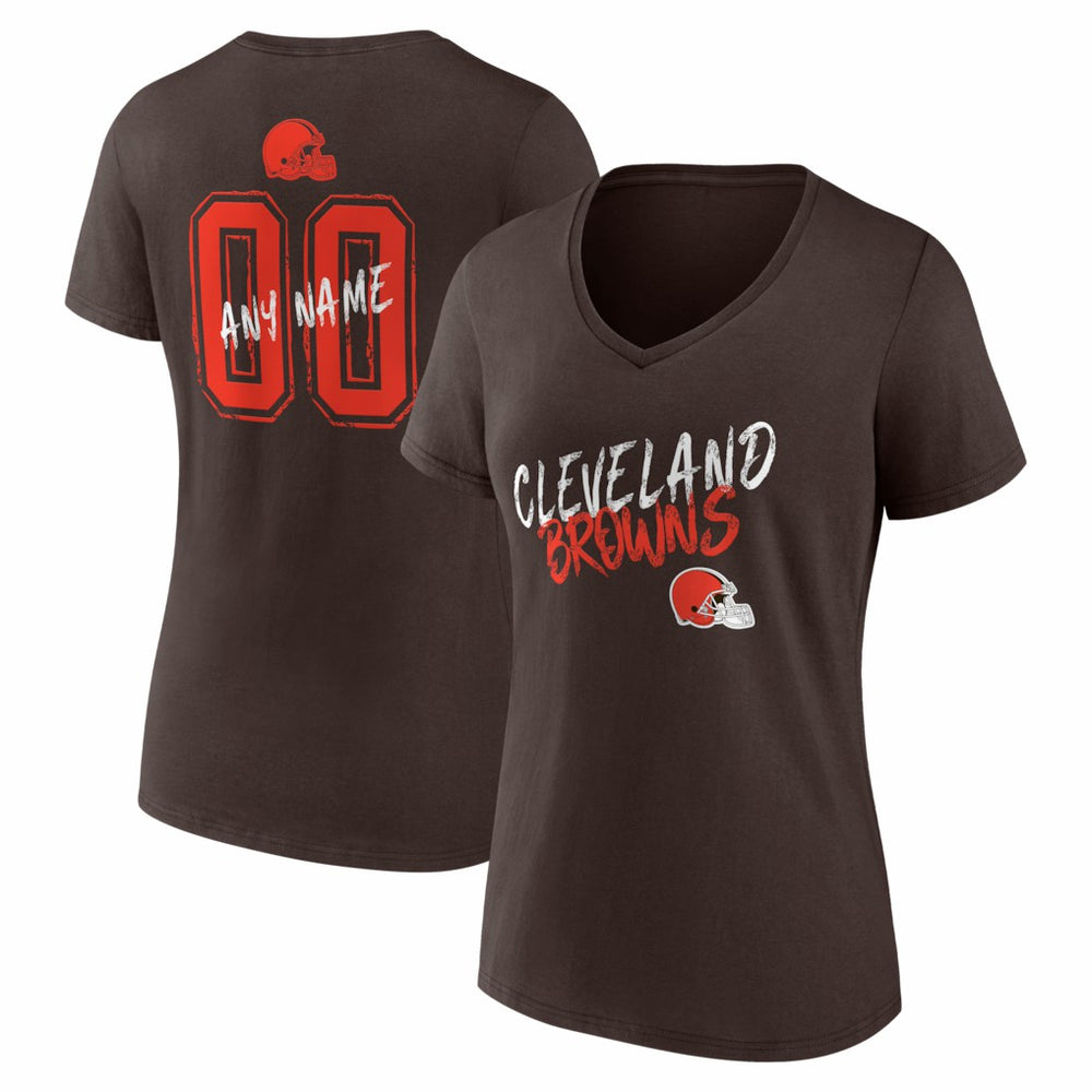 Cleveland Browns Women's Hustle Personalized Name & Number V-Neck T-Shirt Brown | NFL