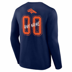 Denver Broncos Hustle Personalized Name & Number Long Sleeve T-Shirt Navy | NFL