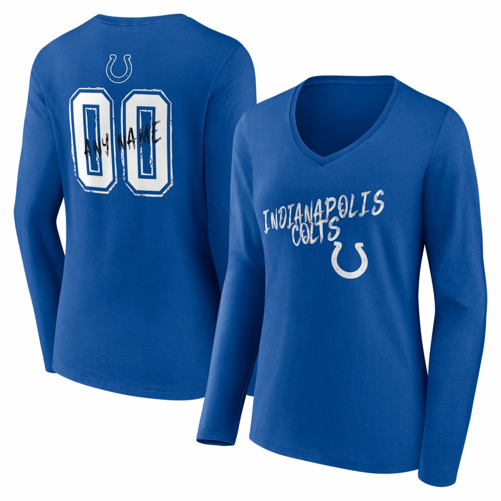 Indianapolis Colts Women's Hustle Personalized Name & Number Long Sleeve V-Neck T-Shirt Royal | NFL